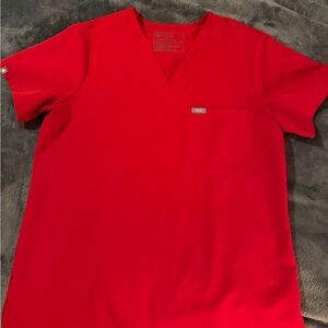 Figs Catarina Scrub Top, Medium, Winning Red color.